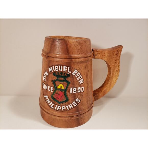 San Miguel Philippines Beer Mug Stein Wood - Picture 1 of 8